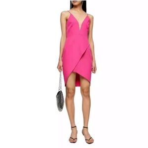 0524 NWT New Topshop Plunge Slipdress Bright Hot Pink Mini Dress - Sz US 6